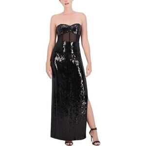 BCBGMAXAZRIA Bustier Black Strapless Juno Sequin Mesh Gown Dress Size 4 NWT